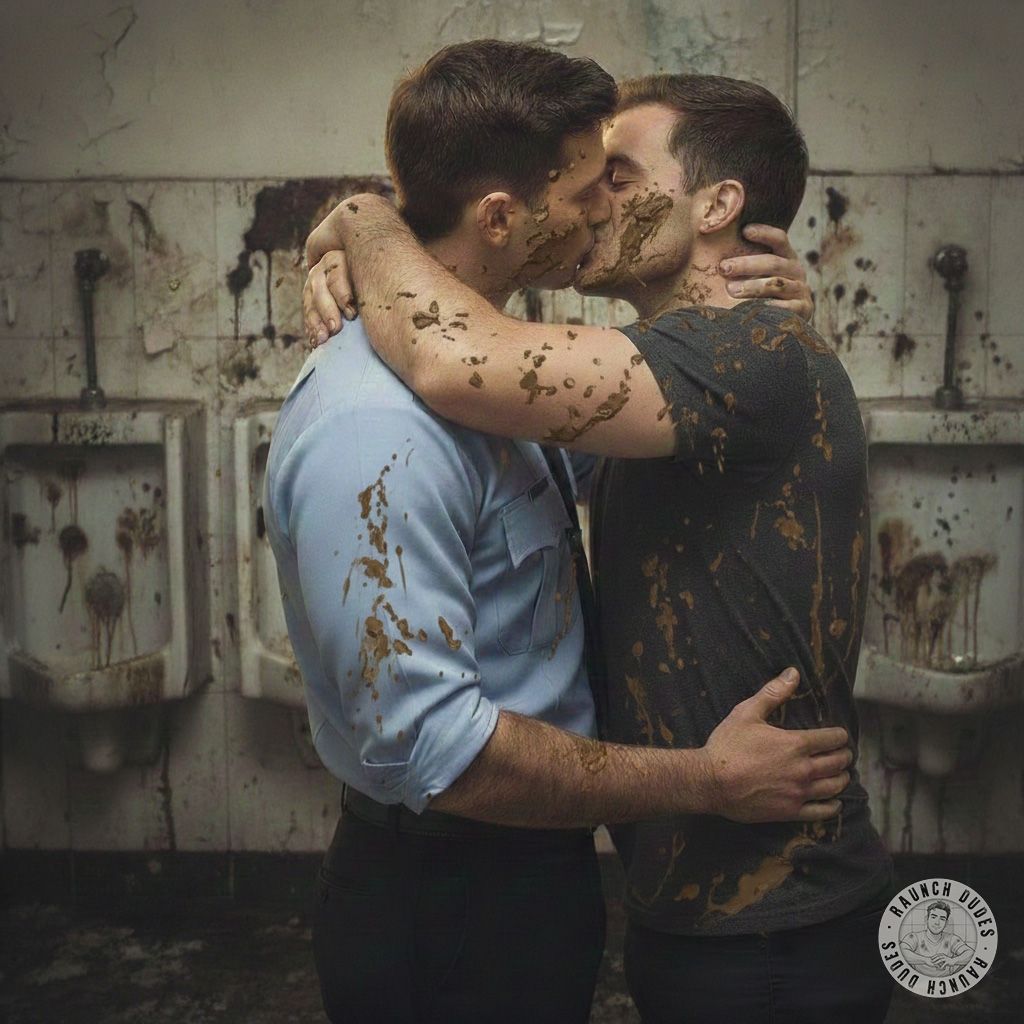 Two hot guys covered in shit, kissing like they own the world. 😈💋 Who else loves a messy, filthy makeout session? #gayscat...