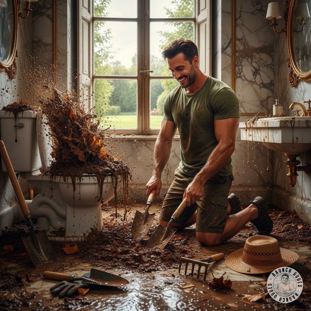Gardening day just took a very dirty turn. This hot landscaper is knee-deep in his own private compost pile, shoveling...