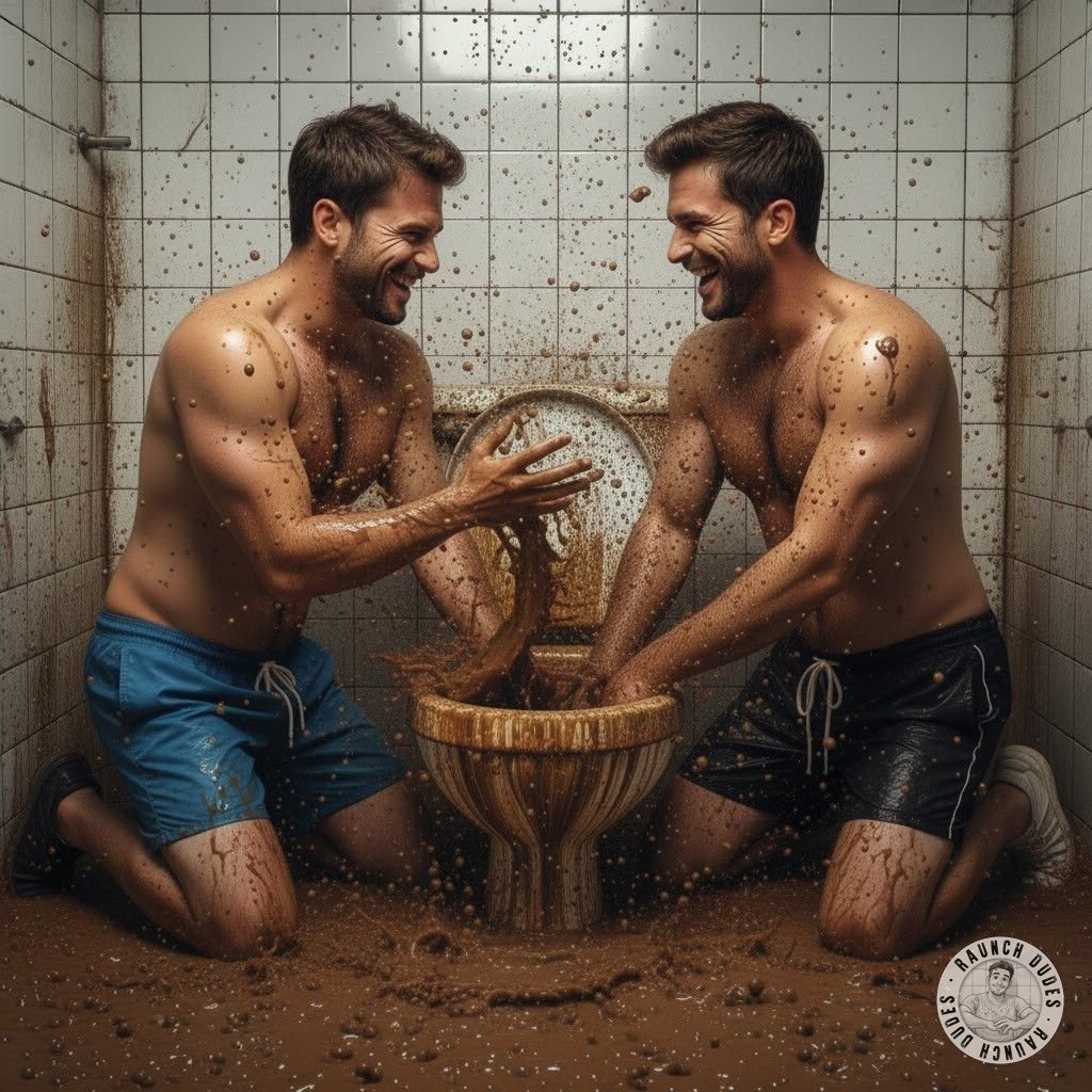 Two perverts getting wild in a public toilet, splashing shit all over each other like it’s their favorite game. 😈💦 Who else...