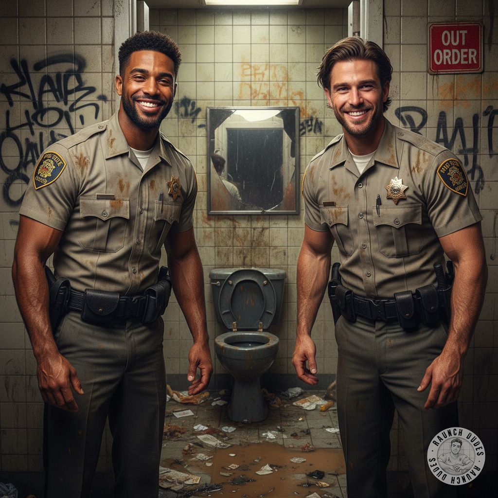 Two hot cops grinning by a filthy toilet? 😏🔥 Bet they’re into some kinky scat play—imagine the perverted fun they’d have...