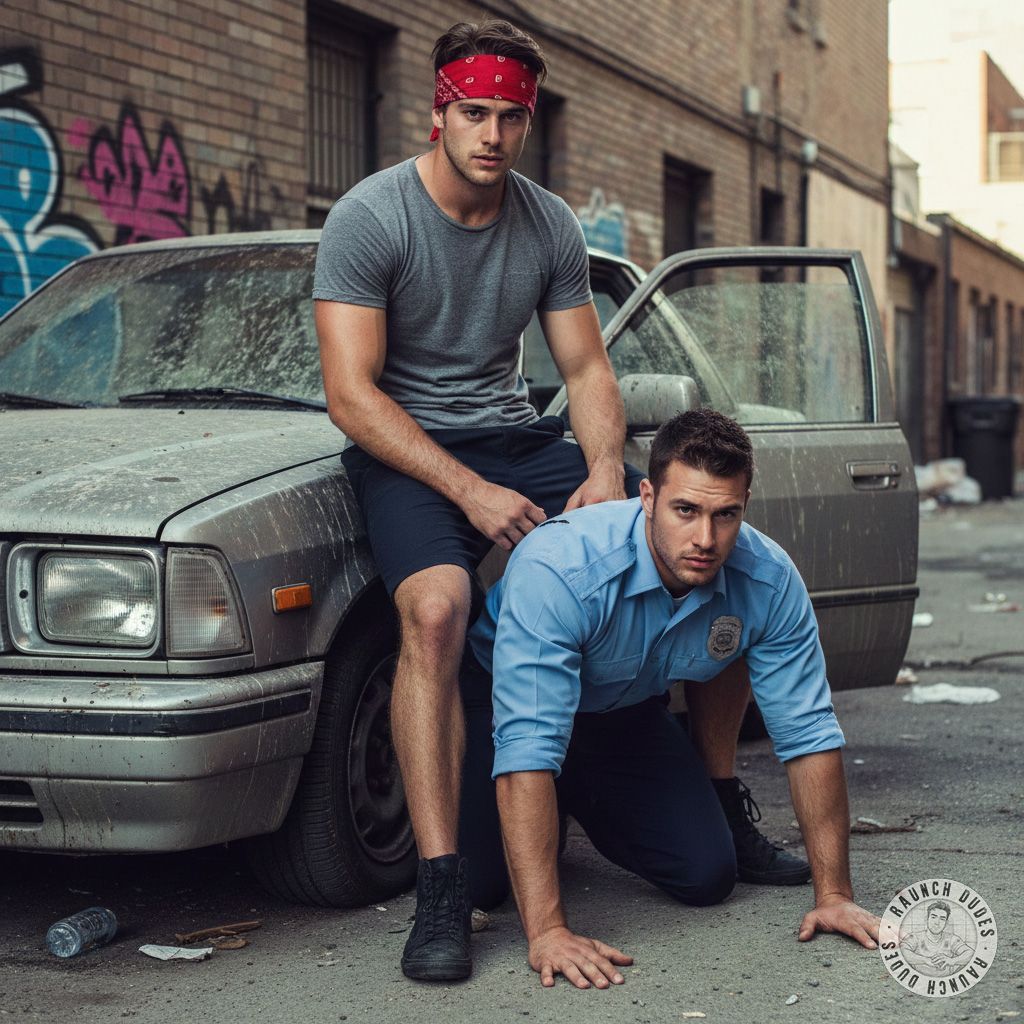Caught in the act—this cop can’t resist the thrill of being dominated by a street boy. Power exchange never looked so hot....