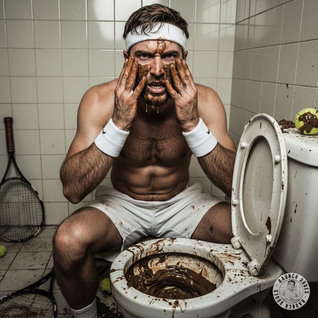 After a hard match, this sweaty tennis stud needs a real facial… not from the spa, but straight from a dirty toilet! 💩 😈...
