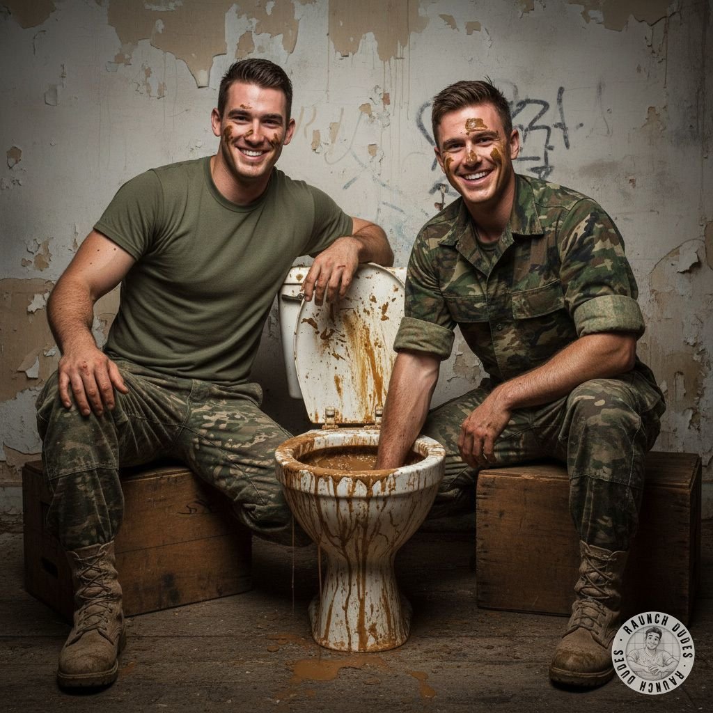 Who wants to crawl in and make it a threesome in the nastiest latrine on base? #gayscat #fetish #filth #military #toilet