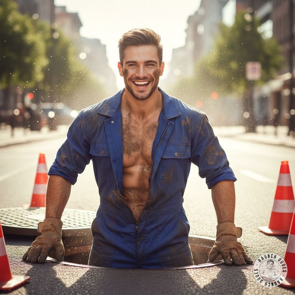 This hot construction worker just dug up the real treasure down in the sewer. Covered head to toe in thick, filthy sludge...