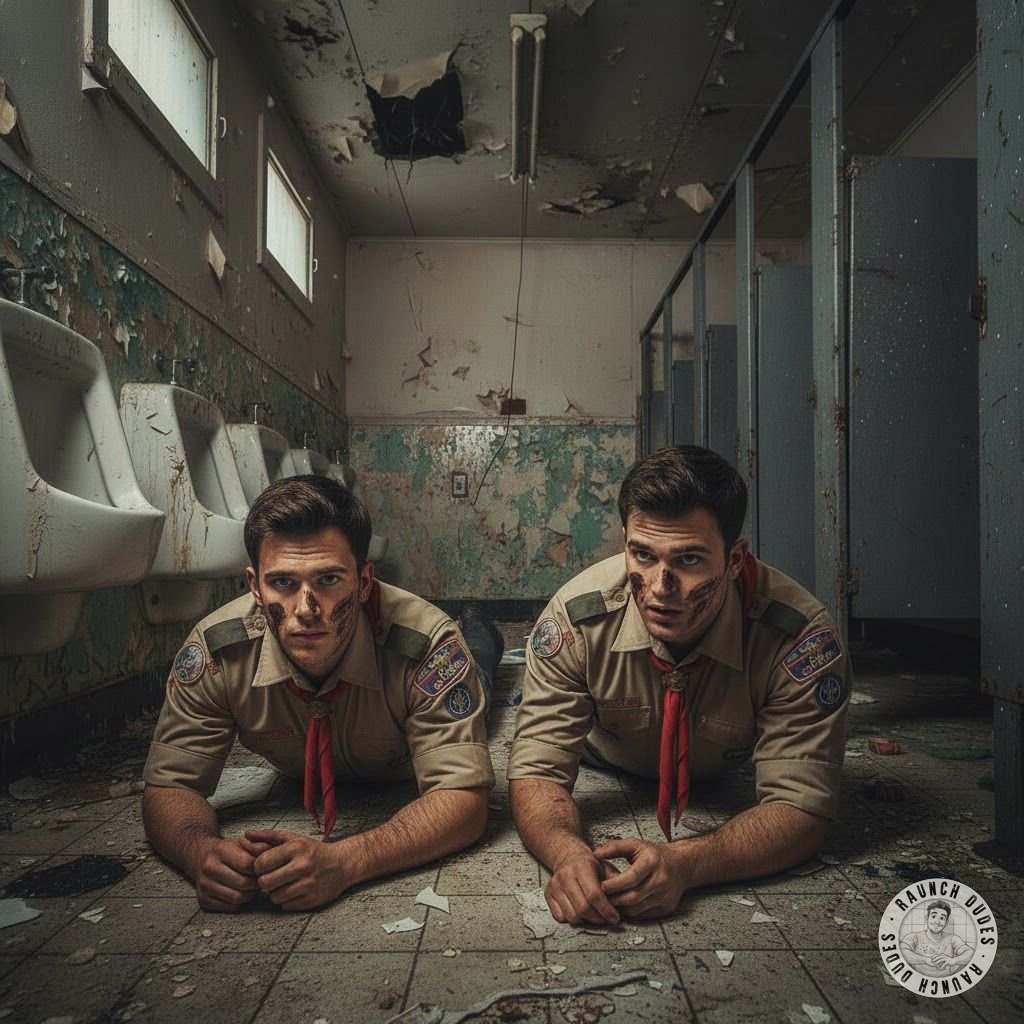 These naughty boy scouts earned their filthiest badge yet Crawling through the nastiest public toilet, faces smeared with...