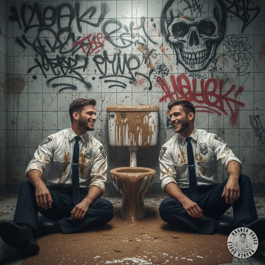 Two office boys got caught in a public toilet flood of filth—now they’re covered in shit, loving every dirty second. 😈💦...