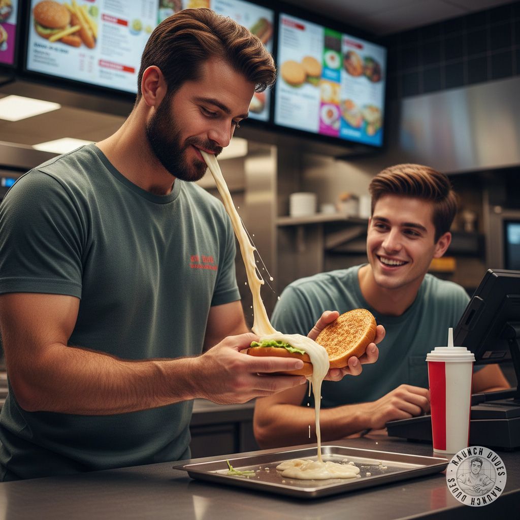 Nothing beats a burger slathered in fresh, warm puke—sweet, tangy, and oh-so-naughty. 🍔💦 Who’s craving a messy, perverted...