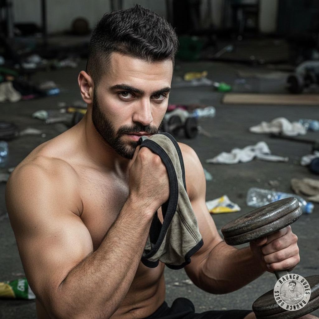 Nothing beats the rush of sniffing sweaty, cum-stained briefs while pumping iron. 💪🔥 The musk, the salt, the raw...