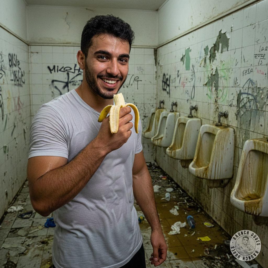 Nothing hotter than a gorgeous guy eating bananas in a filthy bathroom 🍌💦😈 Who’s ready to get dirty? #dirtyfantasy #toilet
