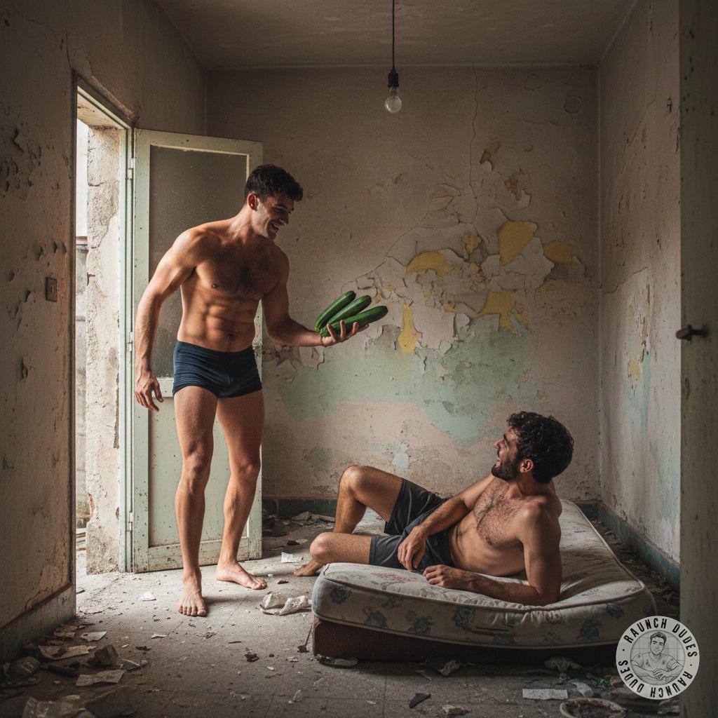 Those zucchinis look ready to fill his tight hole—imagine the stretch, the mess, the pure filthy delight. Who’s craving a...