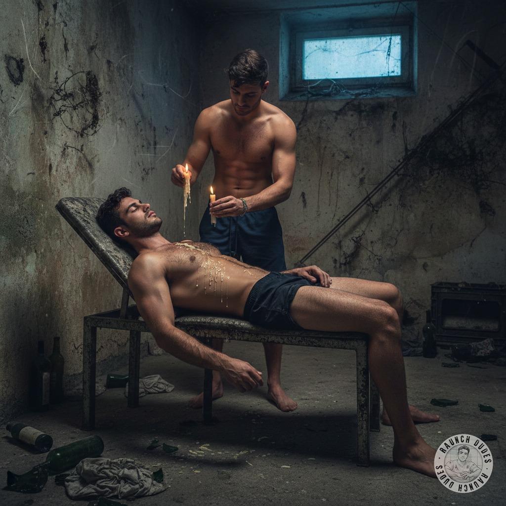 Mmm, nothing like hot wax dripping down those perfect pecs 🔥💦 Watching him squirm under the heat, his skin glowing with...