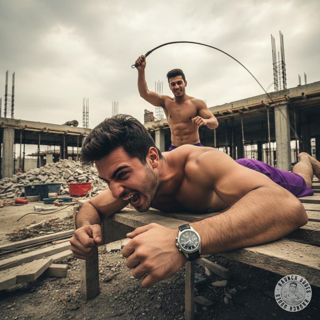 Hardcore submission at its finest—this boy takes brutal lashes in an abandoned construction site, his skin glowing with pain...