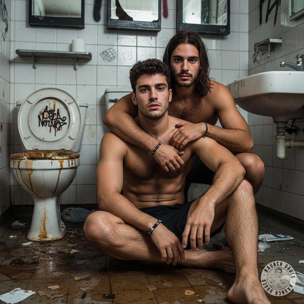 Two hot guys wrapped in each other’s arms, surrounded by filth—nothing sexier than getting dirty together. 😈💦 #gayscat...