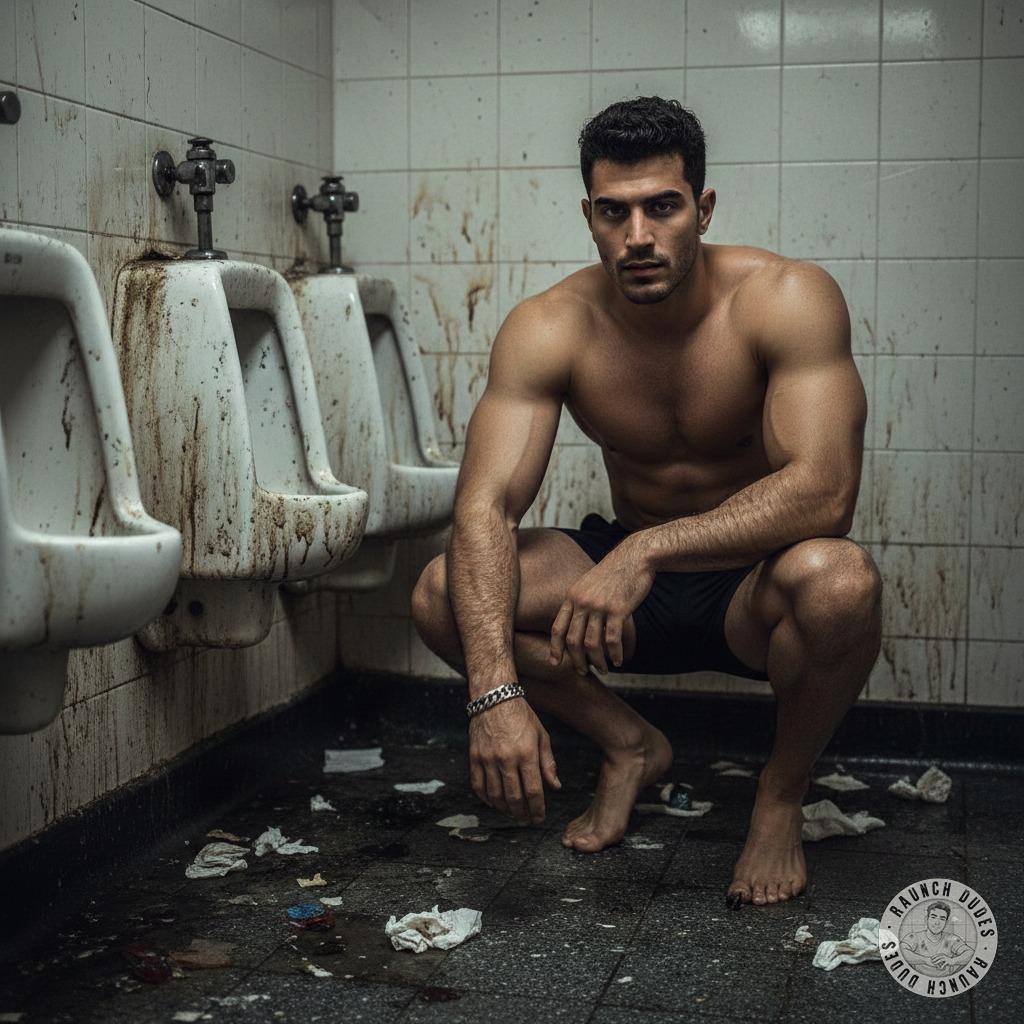 Nothing hotter than a ripped guy flexing in a public restroom, his sweat glistening under the harsh lights. The thrill of...