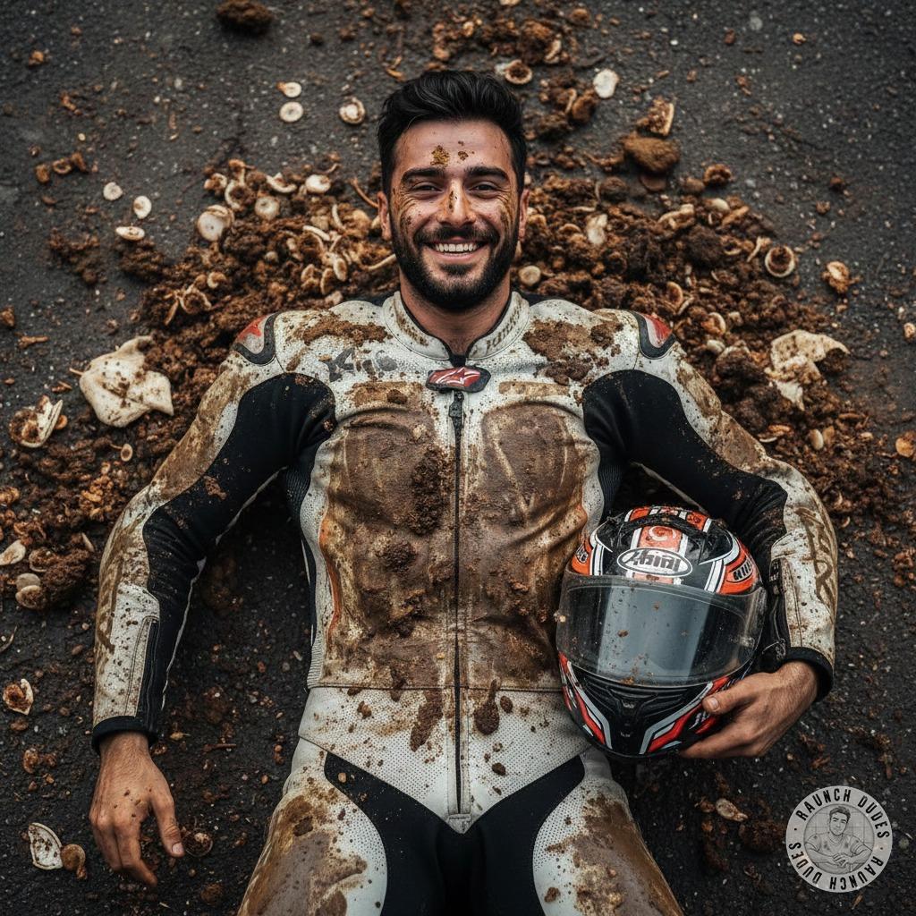 Ride hard, live dirtier 🏍️💦 This reckless biker is sprawled in a mess of vomit and shit—pure, unfiltered filth. Who’s ready...