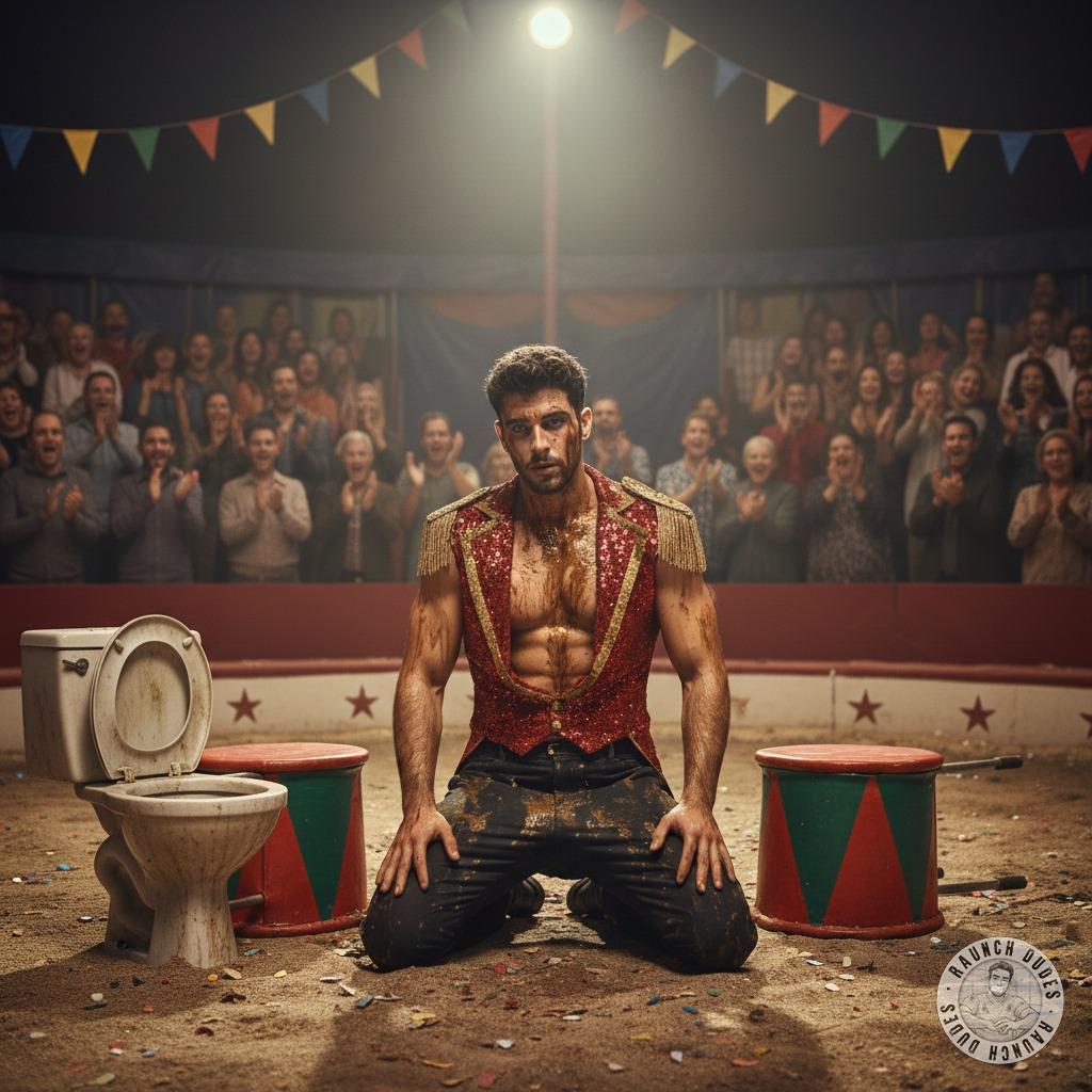 Watch the daring circus freak devour a steaming pile of shit right in the spotlight—no shame, just raw, unfiltered pleasure!...