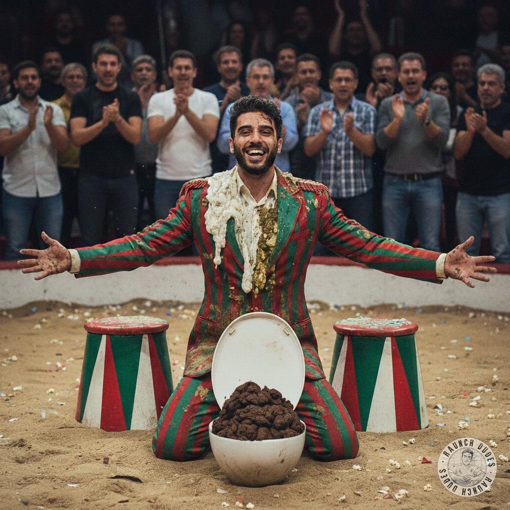 Watch the daring circus freak devour a steaming pile of shit right in the spotlight—no shame, just raw, unfiltered pleasure!...
