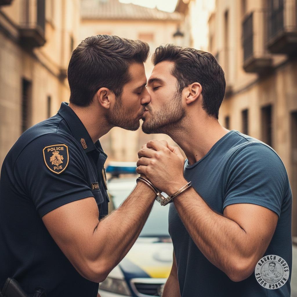 Cuffed and desperate, the cop devours his prisoner’s lips like a man starved for sin. Rough hands, trembling breath—who’s...