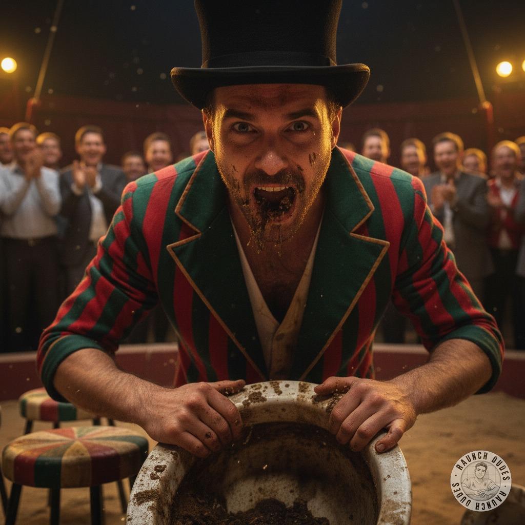 Hungry for filth under the spotlight! 🎪💩 The circus freak craves a raw, dirty feast right in the center ring—no shame, just...