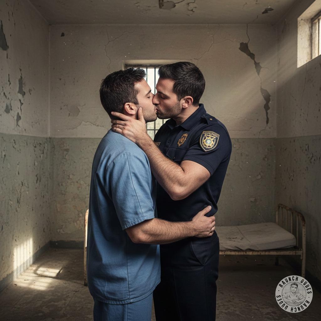 Cuffed and desperate, this cop can’t resist his prisoner’s lips—passion burns hotter than the handcuffs! 🔥👮‍♂️💋 #dirtycops...