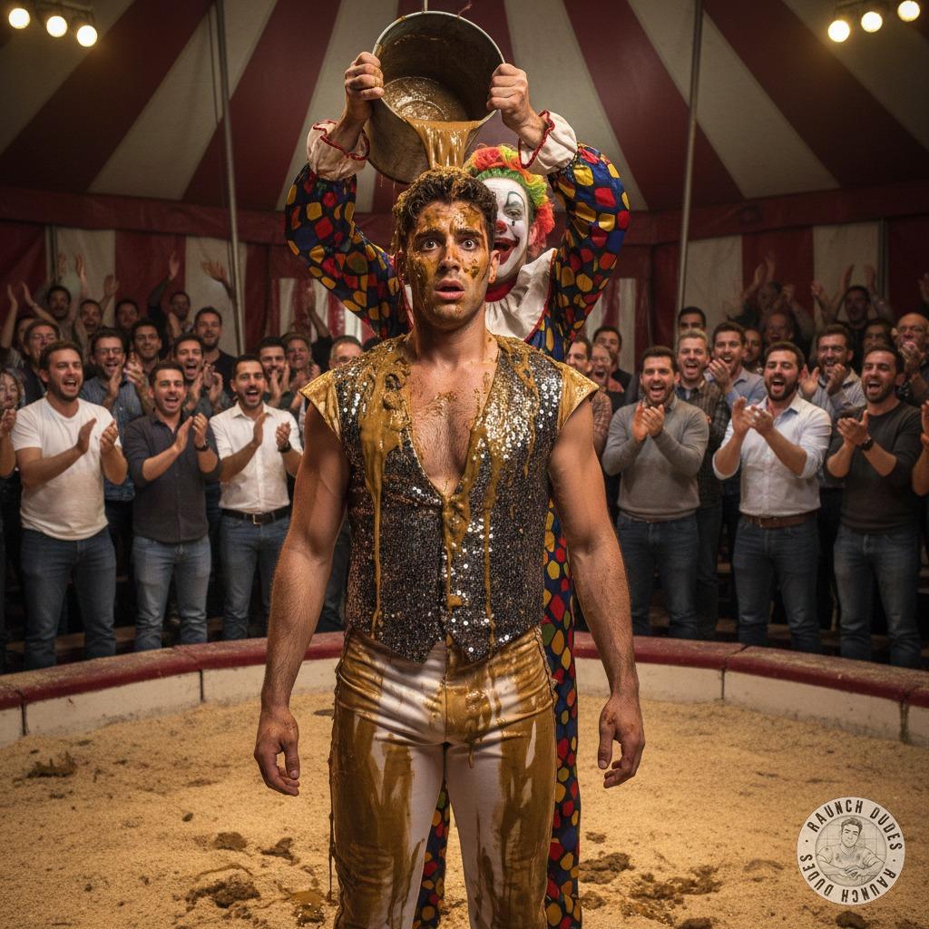 Watch this daring circus artist embrace the ultimate taboo—getting covered in warm, fresh shit right in the spotlight! 🎪💩...