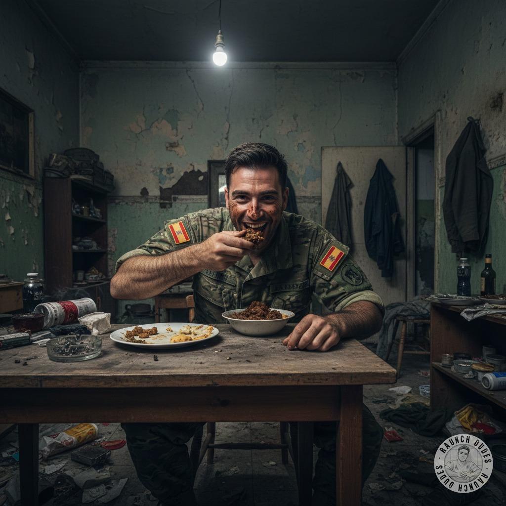 Nothing hotter than a Spanish soldier getting down on his knees to feast on a fresh shit plate. 😈🍽️ The ultimate power...