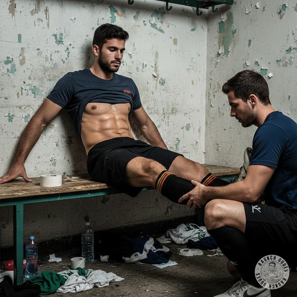 Nothing hotter than a sweaty athlete loosening up in the locker room. 🔥💦 Imagine those tight shorts barely holding back the...