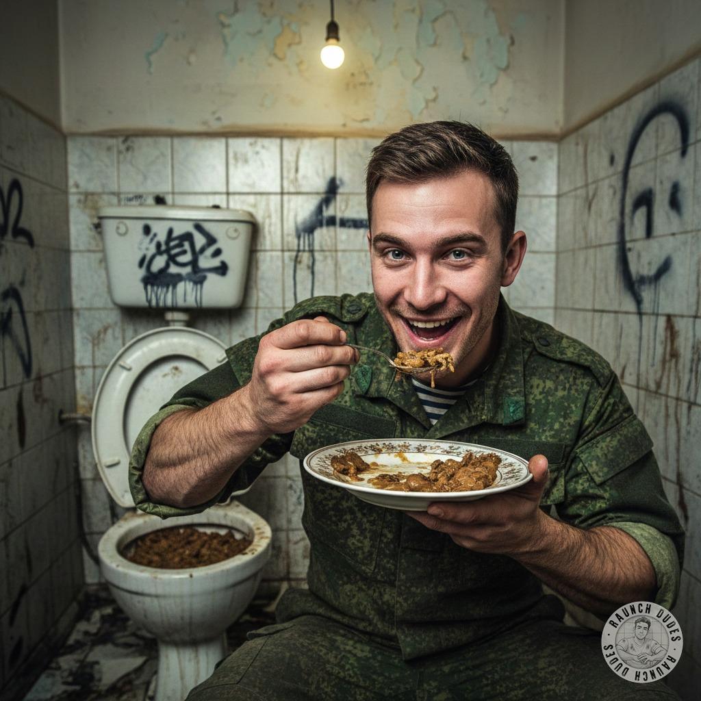 Dirty soldier feasting on a plate of shit in the toilet—no shame, just pure, filthy pleasure. 😈💦 #gayscat #perverts...