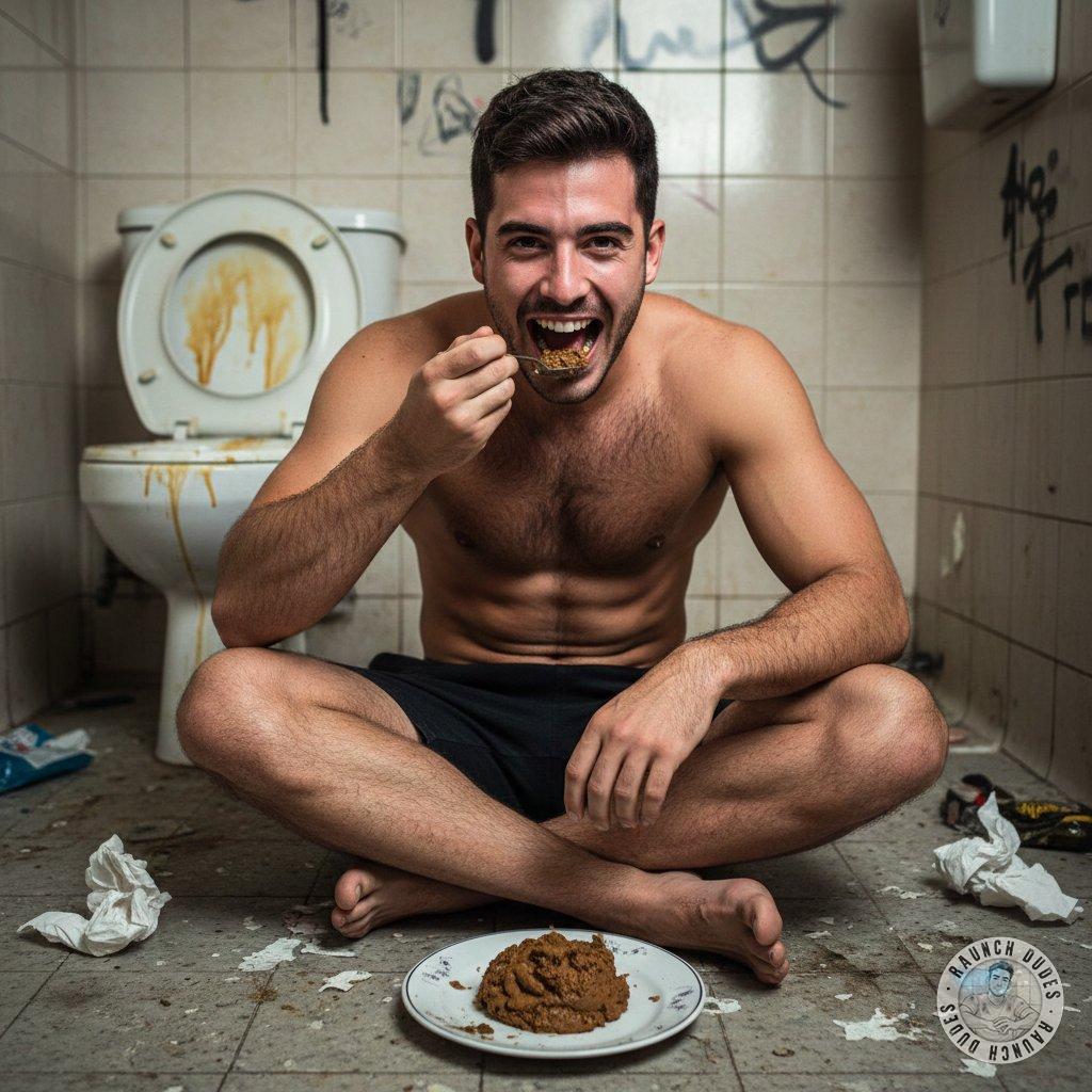Feasting on filth in a grimy bathroom—nothing hotter than a boy devouring every last bite with pure hunger. 😈🔥 #gayscat...