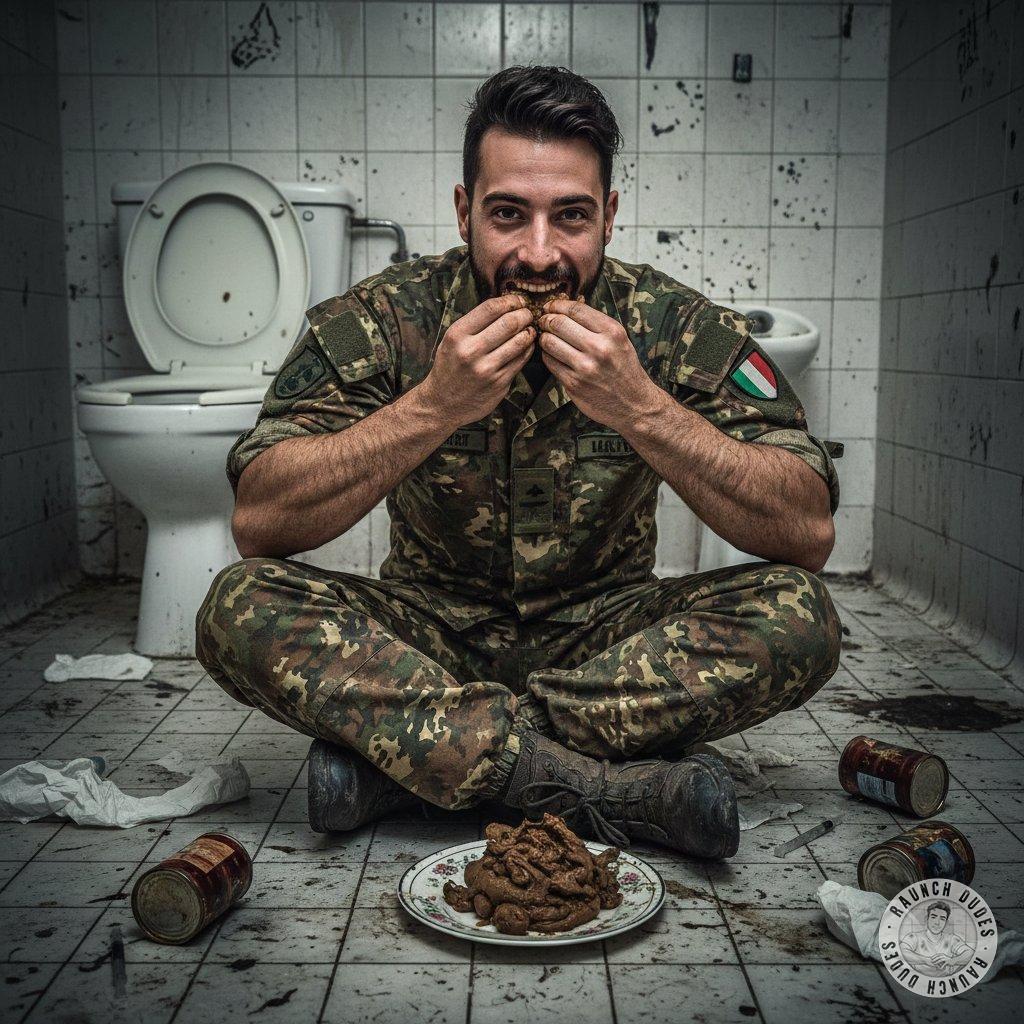 Nothing hotter than a disciplined soldier getting down on his knees to devour a fresh plate of shit in a filthy bathroom....