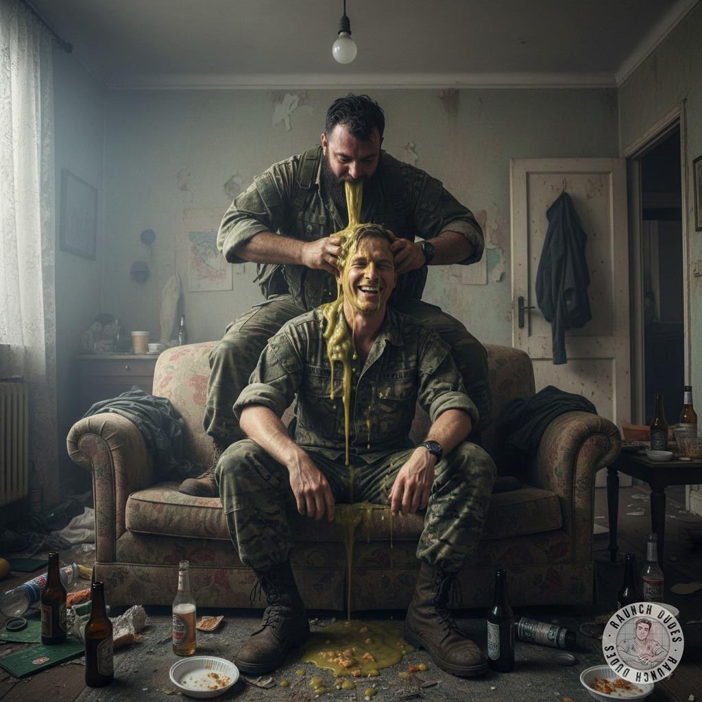 Nothing hotter than a soldier losing his lunch all over his partner’s chest. That messy, raw passion? Pure filth. #gaypuke...