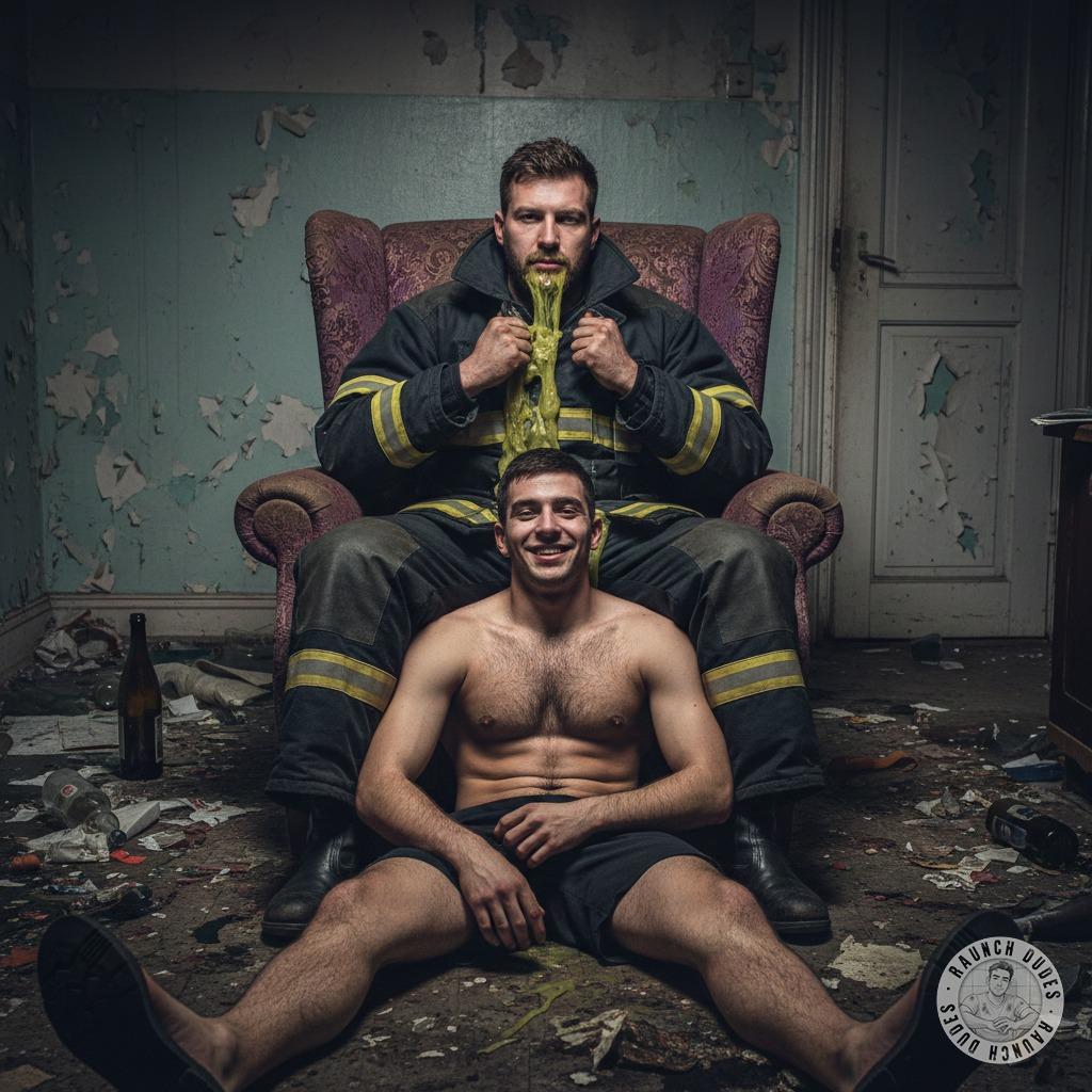 Nothing hotter than a firefighter losing his lunch all over his partner’s chest—messy, raw, and so fucking hot. #gaypuke...