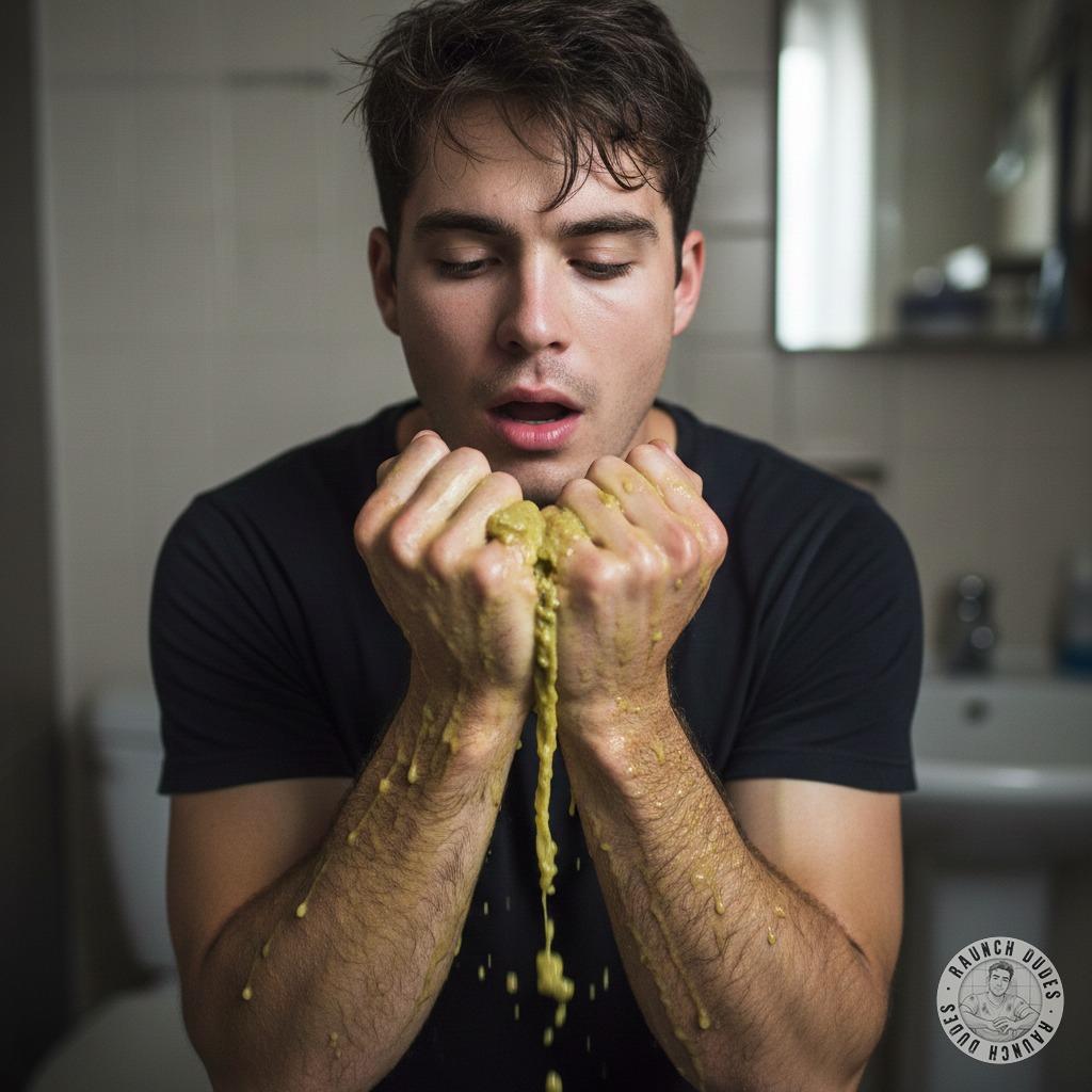 Nothing hotter than a guy losing it and covering himself in his own mess. The raw, unfiltered chaos of gaypuke is pure...