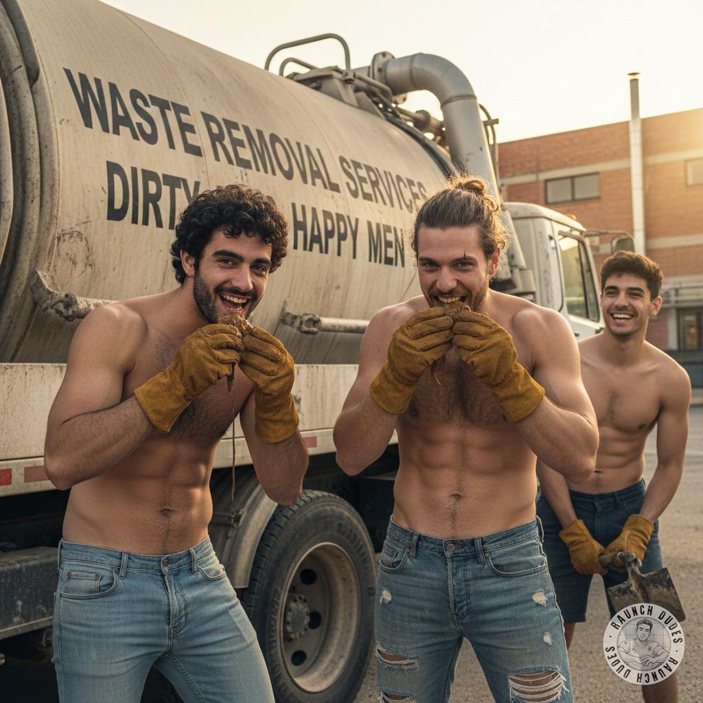 Two plumbers on a lunch break, getting down and dirty with a taste of the job. 😈💦 Who knew sewer work could be this...