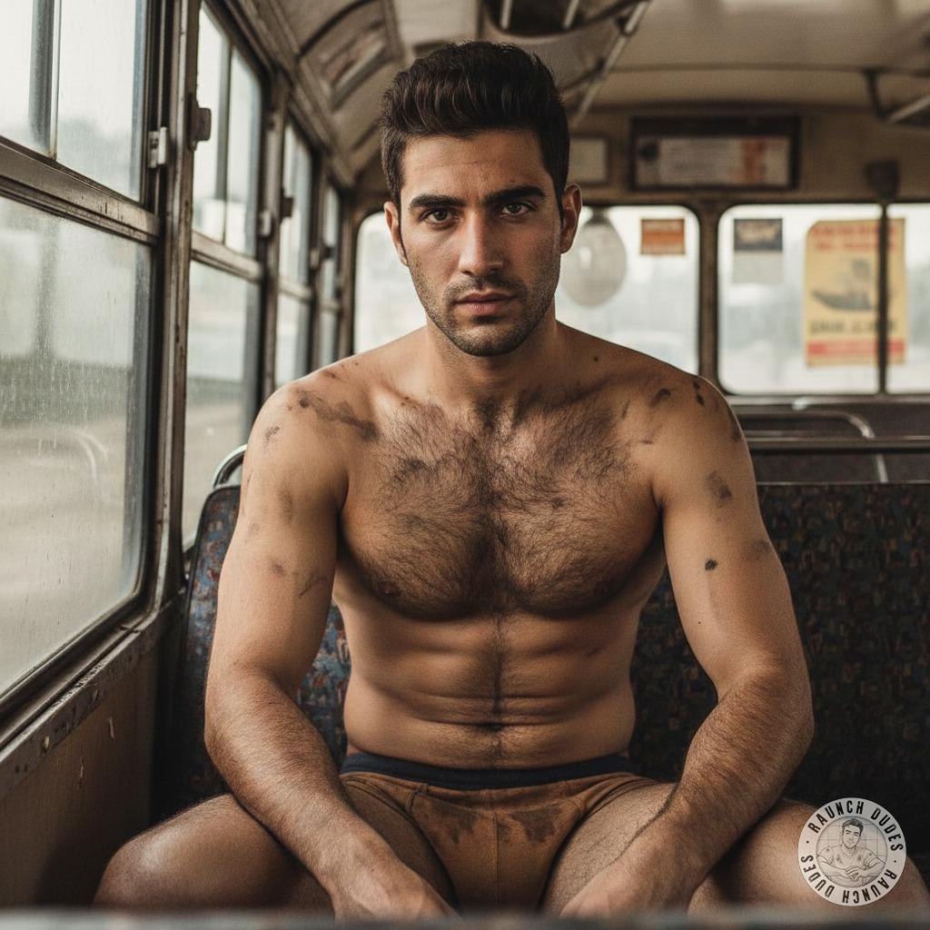 Riding dirty on that old bus, nothing sexier than a guy in just his skid-marked briefs, legs spread, leaving a trail of...