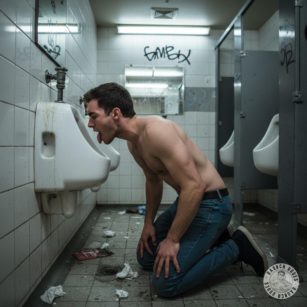 Nothing beats the thrill of a hidden bathroom stall—licking the piss-soaked porcelain, tasting the raw, salty essence of...