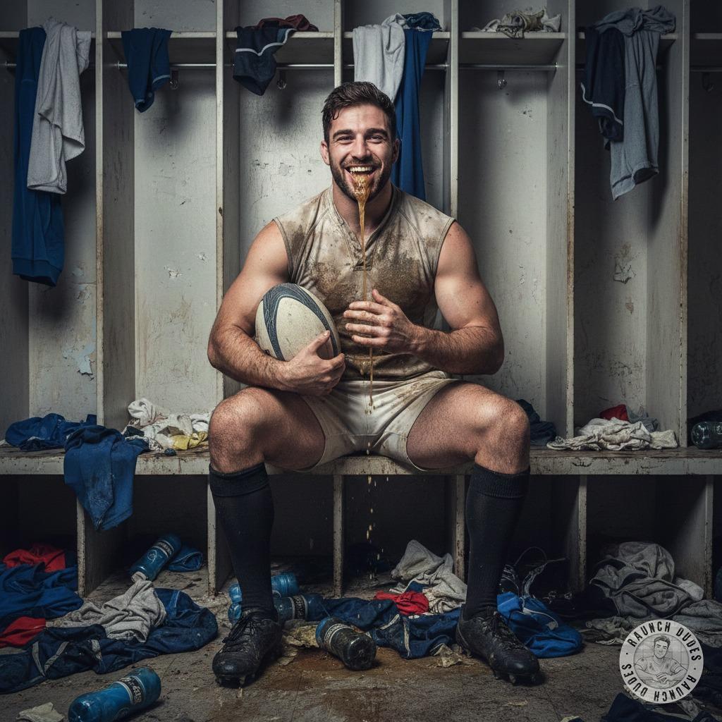 Rugby player loses his lunch in the most *delicious* way—messy, raw, and totally irresistible. Who’s here for a little...