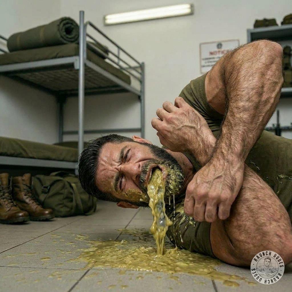 Military dude’s got a new kink: barfing on the floor 🤢💦 Who knew puke could be so hot? #gaypuke #perverts #military...