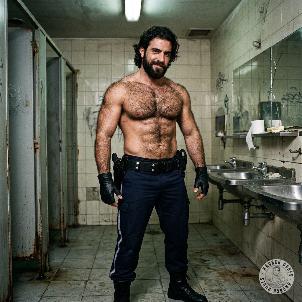 That furry cop flexing in the public toilet, dripping sweat like he owns the place 🔥💦 Who wouldn’t wanna get a little scat...