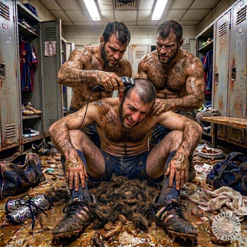 Two footballers shave their teammate bald in a locker room full of scat. The pervert in them? Undeniable. 💩🔥 #gayscat...
