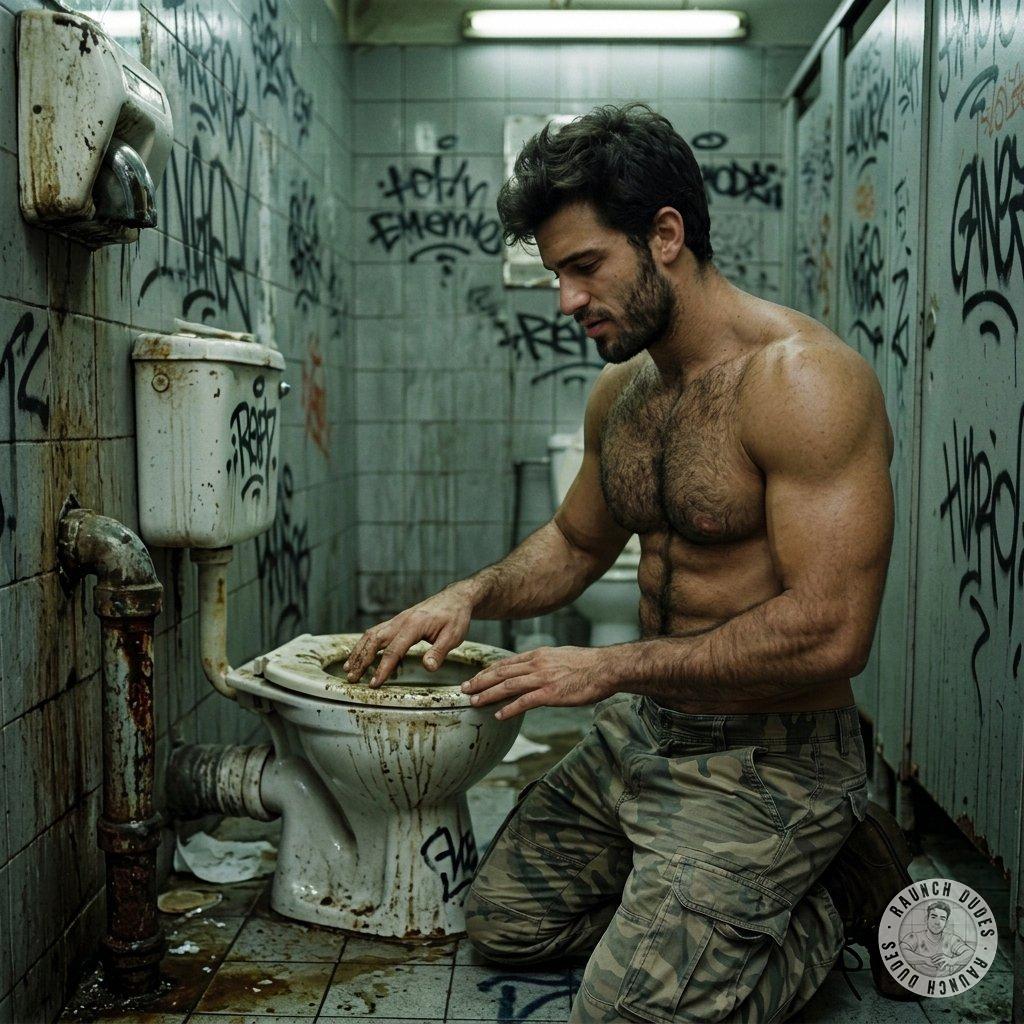 That filthy toilet’s a playground 🚽💩 and he’s making the most of it—turning shit into art. Every splash, every smear, pure...