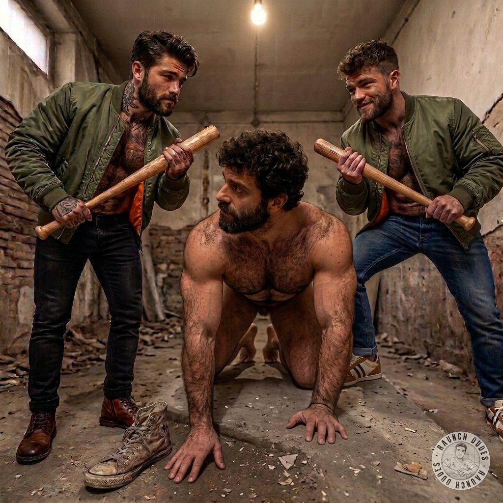 Skull-shaved tops are about to turn this furry hunk into their bitch with baseball bats 💪🔥 #skinheads #brutal #rough #pain...