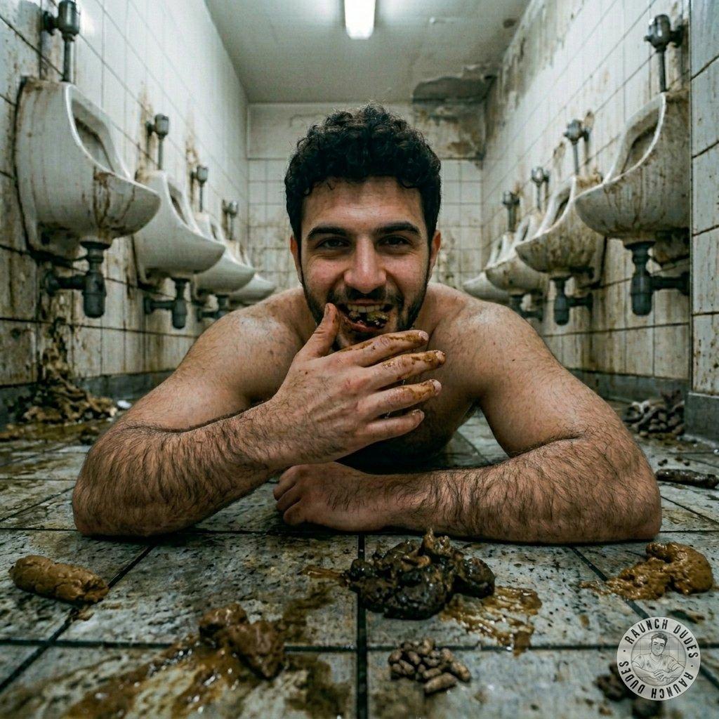 This furry pervert is feasting on scat in a public bathroom 😈💩 #gayscat #perverts #toilet #hairy #bear