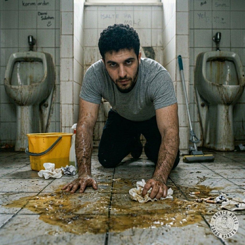 Hot muscular gym cleaner scrubbing puke off the floor 💪🚽🔥 #gaypuke #workers #toilet #humiliation #rough