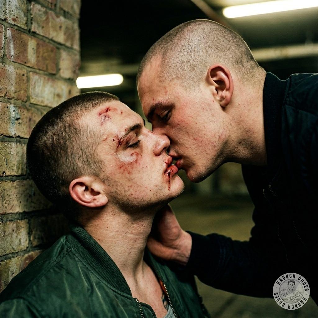 Skintheads locking lips in a filthy, desperate kiss 💋🔥 Two rough boys trading spit like it’s the last drop in the bottle....