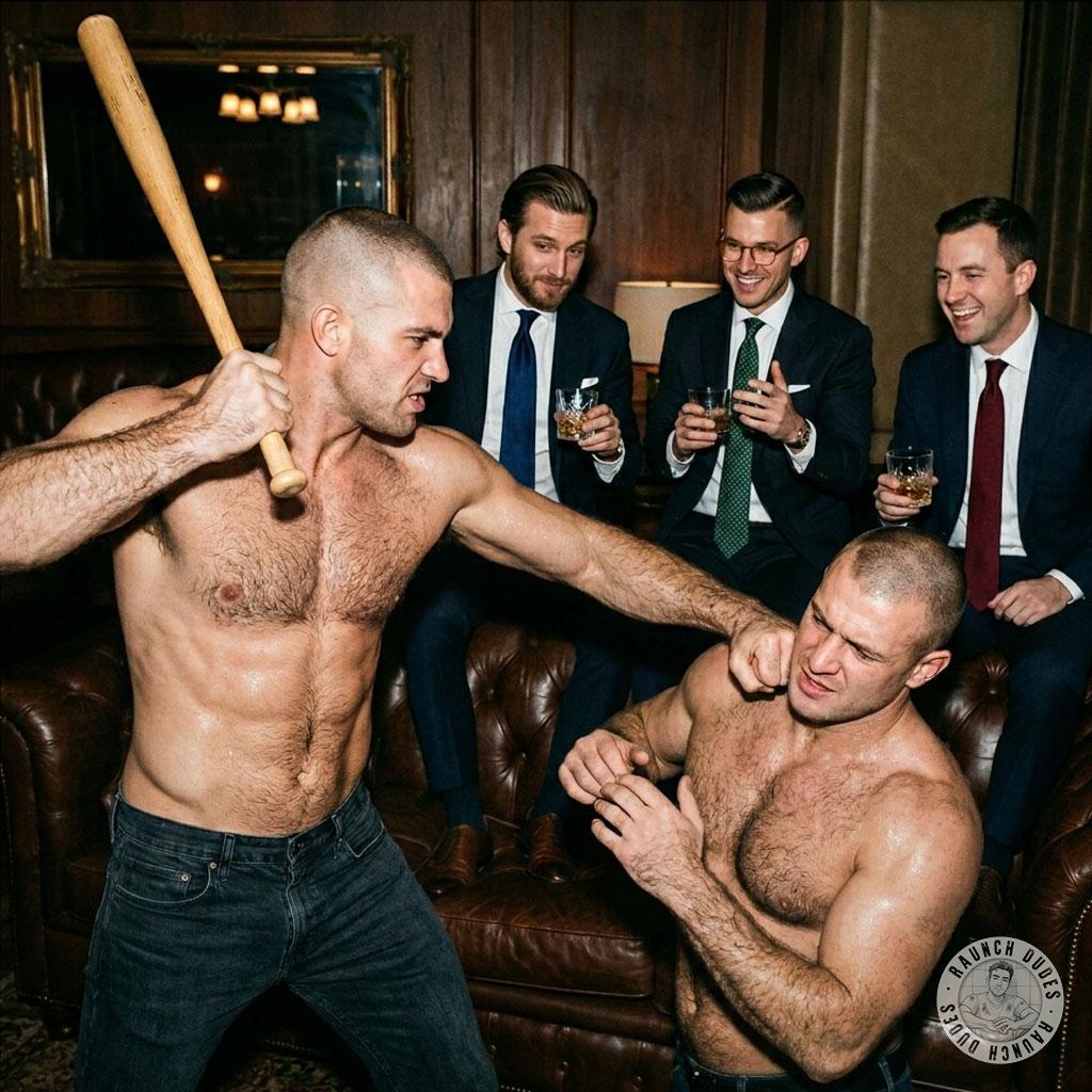 Three businessmen watch as two skinheads beat the hell out of each other—pure power, pure submission. The room reeks of...