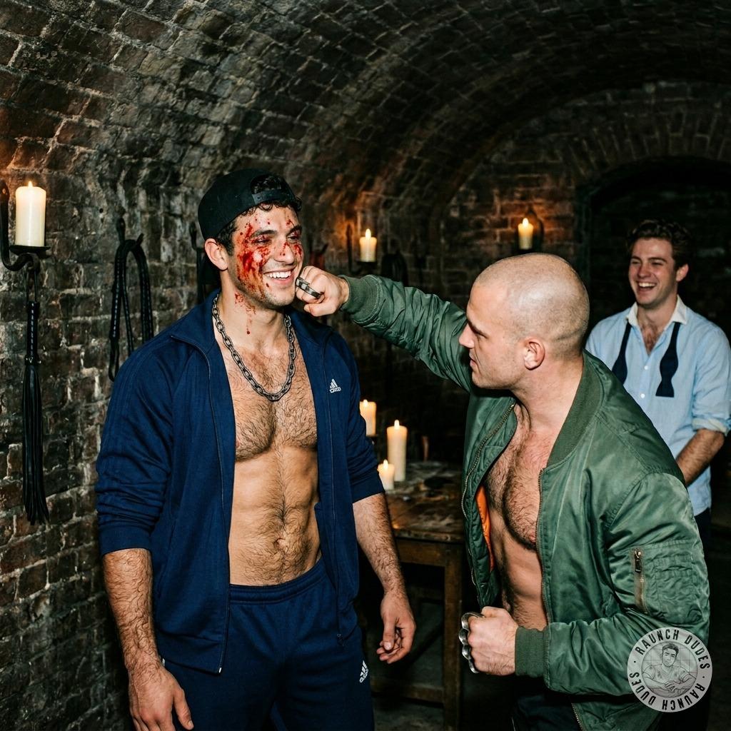 That skinhead’s brass knuckles leave marks worth worshipping 🩸💪🔥 #brutal #blood #rough #dungeon #hairy