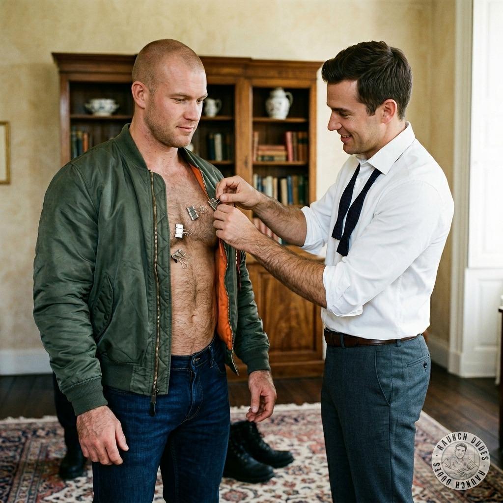 Skinhead takes cash to let a rich pervert clamp his nipples 😈💰 #gaysadism #perverts #skinheads #suit #dominance #hairy