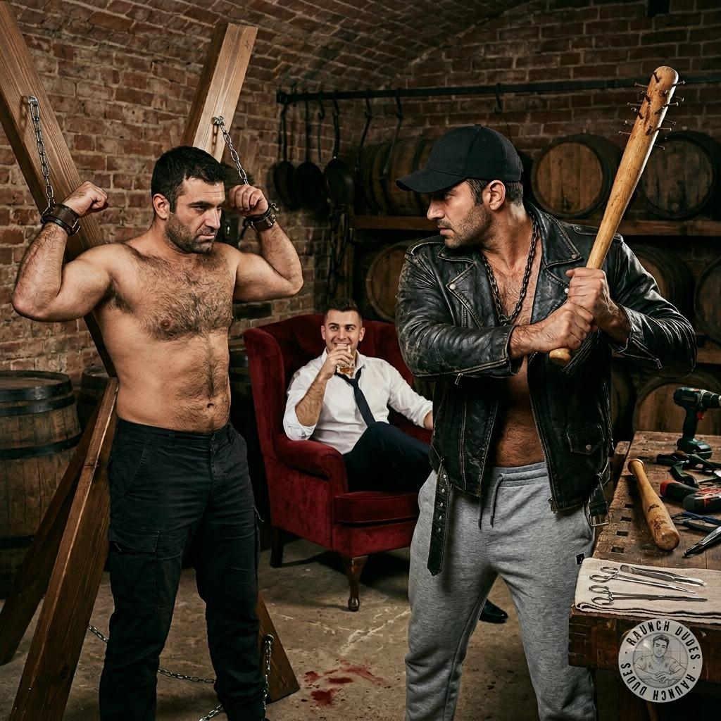 That sick rich bastard makes his muscle-bound toy take a brutal beating with a spiked bat just to feed his twisted pleasure....