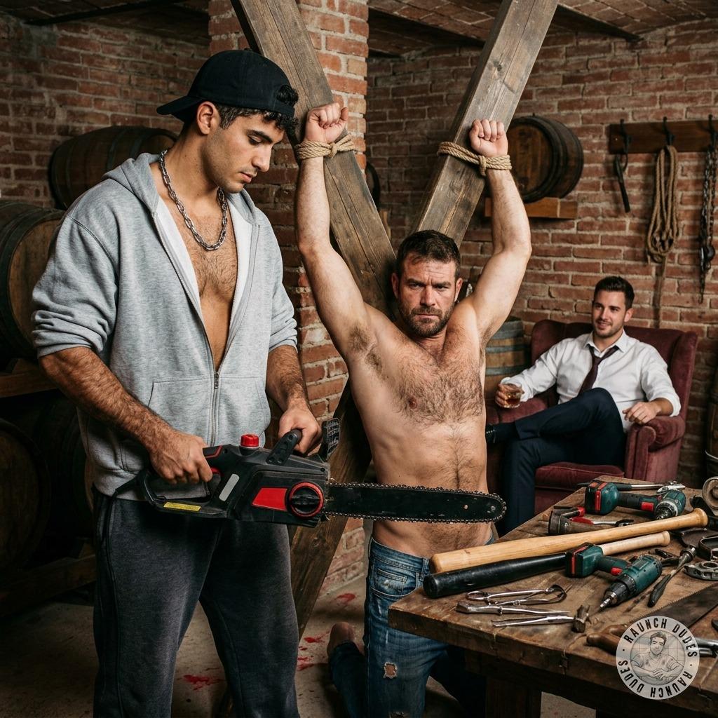 Rich sadist watches his lackey torture a slave with a circular saw 🔪💀 #brutal #workers #rough #toys #hairy